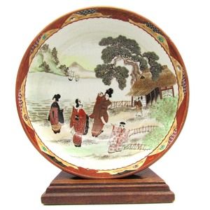 Antique Japanese Kutani Bowl Gisha Butterflies Fans Marked Meiji Period 19th C